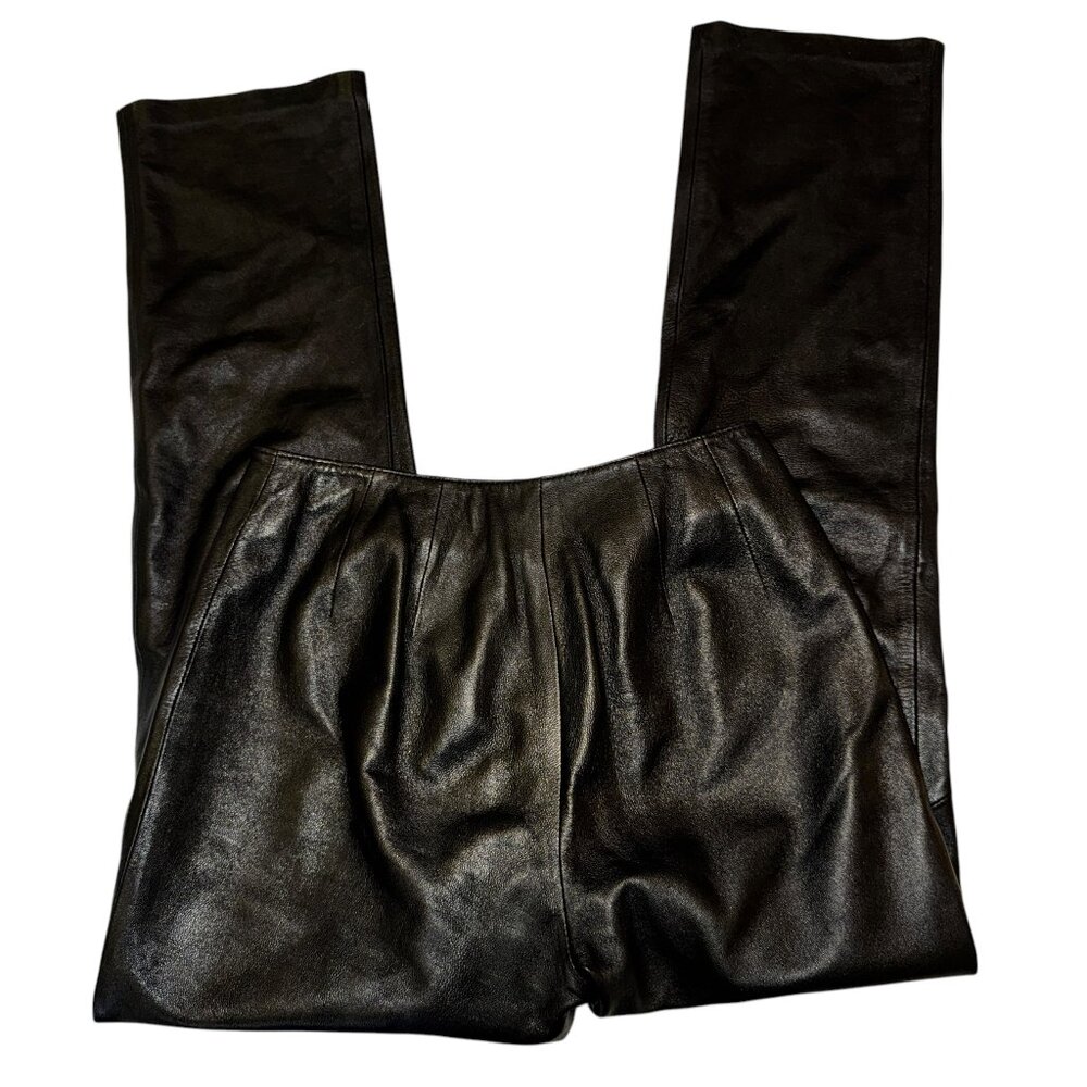 Vintage Yvonne Marie Black Leather Pants | Flat Front | Straight Leg | Size 4 - Picture 7 of 10